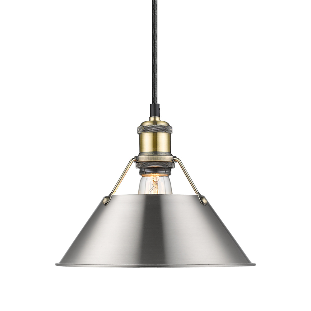 Yep by Golden Lighting Orwell 1-light 10in Pendant in Aged Brass and Pewter shade